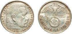 World Coins - Germany Third Reich 1939 A 5 Reichsmark (Paul von Hindenburg) Original luster Silver (.900) Berlin Mint (3427547) 13.92g AU  KM 94 AKS 28 J 367 Schön 91