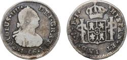 World Coins - Chile Spanish colony 1806 So FJ ½ Real - Carlos IV (bust of Carlos IV) Silver (.896) Santiago Mint (59000) 1.53g VF KM 57