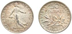World Coins - France Third Republic 1915 50 Centimes Silver (.835) (20892772) 2.5g UNC F 190 Gad 420 KM 854 Schön 186