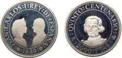 World Coins - Spain Kingdom 1989 2000 Pesetas - Juan Carlos I (Columbus) Silver (.925) Madrid Mint (57000) 27g PF KM 838