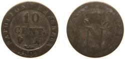 World Coins - France First Empire 1809 A 10 Centimes - Napoleon I Billon (.200 silver) Paris Mint (7527115) 2g VF F 130 Gad 190 KM 676.1