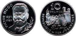 World Coins - France Fifth Republic 1985 10 Francs (Victor Hugo - BU) Silver (.900) (30000) 12g PF KM 956a F 5200/2 F 1300/2 Gad 819 KM 956b