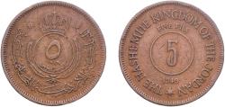World Coins - Jordan Kingdom AH1368 (1949) 5 Fils - Abdullah I Bronze Royal Mint (Tower Hill) (3300000) 5.79g VF  KM 3 Schön 3