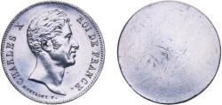 World Coins - France Kingdom ND 40 Francs - Charles X (Epreuve uniface d'avers de 40 francs par Montagny) Rare White Metal  Paris Mint 6.16g AU Maz.858 - VG.2572