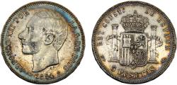 World Coins - Spain Kingdom Alfonso XII 1884 *18-84 MSM 5 Pesetas 3rd portrait