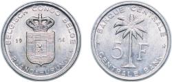 World Coins - Belgium Ruanda-Urundi 1956 5 Francs Aluminium (95% Aluminium, 4.5% Magnesium, 0.5% Manganese) Royal Mint of Belgium (10000000) 2.22g UNC KM 3 LA BRM-4 Schön 33