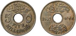 World Coins - Egypt Arab Republic of Egypt AH1335 (1917) H 5 Milliemes - Hussein Kamel Copper-nickel Heaton and Sons / The Mint Birmingham Limited (37000000) 4.99g XF  KM 315 Schön 27