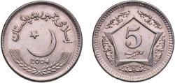 World Coins - Pakistan Islamic Republic 2004 5 Rupees Copper-nickel (224228000) 6.67g UNC  KM 65 Schön 66