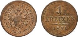 World Coins - Austria Austro-Hungarian Empire 1851 A 1 Kreuzer Copper 4.82g XF  KM 2185 ÉH 1448 H 2178-2180 Adamo M4