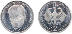 World Coins - Germany Federal Republic of Germany 1998 A 2 Deutsche Mark (Willy Brandt) Copper-nickel clad nickel Berlin Mint (70000) 7g UNC KM 183 J 459 Schön 182