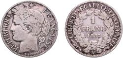 World Coins - France Third Republic 1887 A 1 Franc Silver (.835) Paris Mint (3291930) 4.85g VF  Franc 2014 216 Gad 1789 465 KM 822