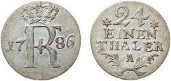 World Coins - Germany Kingdom of Prussia Holy Roman Empire 1786 A 1⁄24 Thaler - Frederick II Billon (.312 silver) Berlin Mint (16170563) 1.86g AU  KM 296 Schön DM 139 Olding FR 139, 140, 160, 1