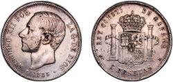 World Coins - Spain Kingdom 1885 *18-87 MPM 5 Pesetas - Alfonso XII (3rd portrait) Silver (.900) Madrid Mint 25g VF KM 688 Cal 34