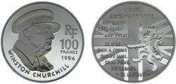 World Coins - France Fifth Republic 1994 100 Francs 50th Anniversary of the Liberation of Paris, Winston Churchill