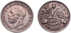 World Coins - Great Britain United Kingdom Kingdom 1930 3 Pence - George V (4th issue) Silver (.500) Royal Mint (Tower Hill) (1319400) 1.4g AU  KM 831 Sp 4042
