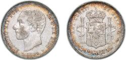 World Coins - Spain Kingdom 1884 *18-84 MSM 2 Pesetas - Alfonso XII Silver (.835) Madrid Mint (2838932) 10.03g XF KM 678 Cal 46