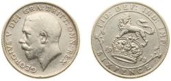 World Coins - Great Britain United Kingdom 1913 6 Pence - George V (1st coinage) Silver (.925) Royal Mint (Tower Hill) (7499800) 2.83g VF KM 815 Sp 4014