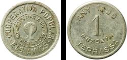World Coins - Spain Second Republic 1935 1 Peseta - Cooperativa Popular Els Amics Nickel 5.26g AU  AL 143