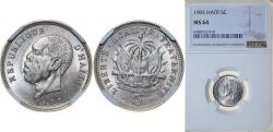 World Coins - Haiti First Republic 1905 5 Centimes Copper-nickel (75% Copper, 25% Nickel) Scovill Manufacturing Company Mint (20000000) 2.6g NGC MS 64 KM 53 Schön 2