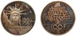 World Coins - France Fifth Republic 1986 100 Francs (Statue of Liberty) Silver (.950) Paris Mint (18000) 15g PF KM 960a