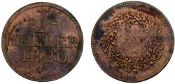 World Coins - Germany States Free imperial city of Frankfurt 1820 1 Heller Token, "Judenpfennig"