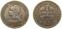 World Coins - Angola Portuguese colony 1927 50 Centavos Nickel brass (1608000) 10.1g XF KM 69