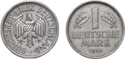 World Coins - Germany Federal Republic of Germany 1954 J 1 Deutsche Mark Copper-nickel (75% Copper, 25% Nickel) Hamburgische Münze, (5341000) 5.5g XF KM 110 J 385 Schön 108