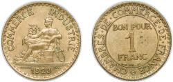 World Coins - France Third Republic 1923 1 Franc (Chambers of Commerce) Copper-aluminium (91% Copper, 9% Aluminium) (140137683) 4.03g AU F 218 Gad 468 KM 876 Schön 197