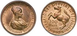 World Coins - Germany Prussian province of Westphalia Weimar Republic 1923 100 Mark - Westfalen (Annette v. Droste-Hülshoff) Tombac (94778) 6.13g UNC Funck 645.5 Men18 33512.12