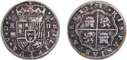World Coins - Spain Kingdom 1717 J 2 Reales - Felipe V Silver (.833) Segovia Mint 5.4g VF KM297