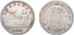 World Coins - Spain Provisional Government 1869 *6-9 SNM 50 Centimos - Provisional Government Silver (.835) (452726) 2.49g XF  KM 651