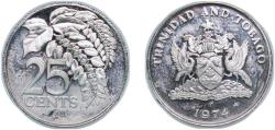 World Coins - Trinidad and Tobago British colony 1974 FM 25 Cents - Elizabeth II Copper-nickel (75% Copper, 25% Nickel) The Franklin Mint (14000) 3.51g PF KM 28 Schön 23