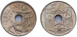 World Coins - Spain Nationalist Government Francisco Franco 1949 *19-54 50 Centimos Anchor, Arrows up 4g