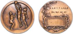 World Coins - France Republic 1967 Medal - ASPTT Lille Bronze 32.77g UNC