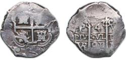 World Coins - Bolivia Spanish colony 1691 P VR 4 Reales - Charles II Silver (.931) Potosi Mint 10.3g VF Holed KM 25