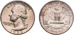 Us Coins - United States Federal republic 1958 D ¼ Dollar "Washington Silver Quarter" Silver (.900) Denver Mint (78124900) 6.36g UNC  KM 164 Schön 168