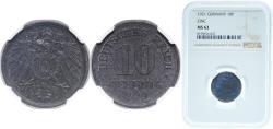 World Coins - Germany Weimar Republic 1921 10 Pfennig - Wilhelm II (type 2 - small shield; without mintmarks) Zinc (Zn 1000) (319333998) 3.22g NGC MS 62  KM 26 AKS 14 J 299 Schön 23