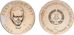 World Coins - Germany German Democratic Republic Democratic republic 1990 A 5 Mark (Kurt Tucholsky) Nickel brass Berlin Mint (50171) 12.19g UNC  KM 133 Schön 134 J 1633 AKS 138