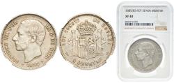 World Coins - Spain Kingdom 1885 5 Pesetas - Alfonso XII (3rd portrait) Silver (.900) Madrid Mint 25g NGC XF 40 Cal 40