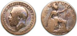 World Coins - Great Britain United Kingdom 1914 1 Farthing - George V Bronze Royal Mint (Tower Hill) (6126900) 2.83g VF KM 808