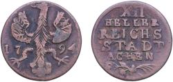 World Coins - Germany Free imperial city of Aachen Holy Roman Empire 1794 12 Heller Copper Aachen Mint (1260000) 4.88g VF  KM 51 Schön DM 22