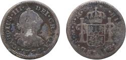 World Coins - Mexico Spanish colony 1775 Mo FM ½ Real - Carlos III Silver (.903) Mexico City Mint 1.5g F KM 69