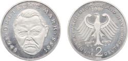 World Coins - Germany Federal Republic of Germany 2001 D 2 Deutsche Mark (Ludwig Erhard) Copper-nickel clad nickel Munich Mint (130000) 7g UNC KM 170 J 445 Schön 167