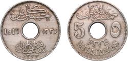 World Coins - Egypt 1917 (AH1335) 5 Milliemes - Hussein Kamel Copper-nickel (6776000) 4.98g AU  KM 315 Schön 27