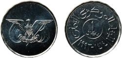 World Coins - Yemen Yemen Arab Republic AH 1414 (1993) 1 Rial Stainless steel Paris Mint 2.7g UNC  KM 25 Schön 162