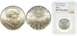 World Coins - Austria First Republic 1933 2 Schillings (Ignaz Seipel) Silver (.640) Vienna Mint (400000) 12g NGC MS 63  KM 2849 Schön 52
