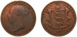 World Coins - Jersey British dependency 1851 ¹⁄₂₆ Shilling - Victoria Copper (173333) 8.5g VF KM 2