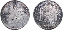 World Coins - Mexico Spanish colony 1787 Mo FM 8 Reales - Charles III ¨万 禾 子¨ Silver (.896) Mexico City Mint 26.65g XF Chopmarked KM 106a
