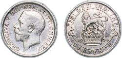 World Coins - Great Britain 1924 6 Pence - George V (2nd coinage) Silver (.500) Royal Mint (Tower Hill) (17444200) 2.8g VF KM 815a Sp 4024-5