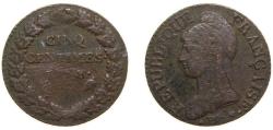 World Coins - France First Republic AN 8 (1799) 5 Centimes Copper 10.56g VF KM 640